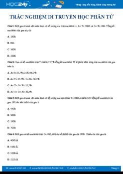 103 câu hỏi trắc nghiệm Di truyền học phân tử Sinh học 12