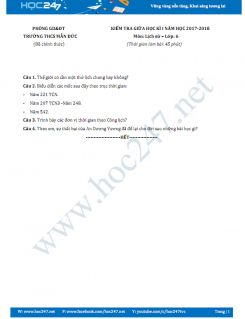 Đề thi giữa HKI môn Lịch sử lớp 6 năm 2017 Trường THCS Mẫn Đức