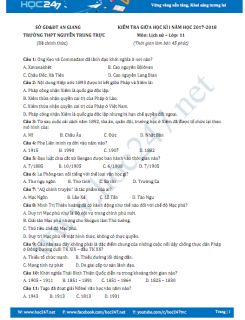 Đề thi giữa HK1 môn Lịch sử lớp 11 năm 2017 Trường THPT Nguyễn Trung Trực