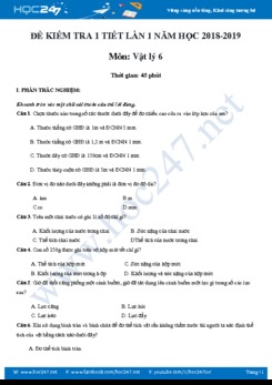 Đề kiểm tra 1 tiết lần 1 môn Vật lý 6 năm học 2018-2019