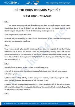 Đề thi chọn HSG môn Vật lý 9 năm học 2018-2019