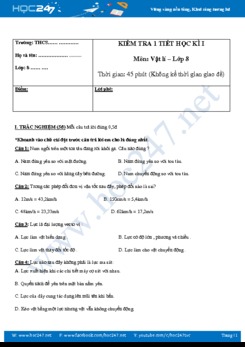 Đề và đáp án kiểm tra 1 tiết HK1 môn Vật lý 8 năm học 2018-2019
