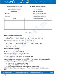 Đề thi giữa HK1 môn Toán 8 năm 2018 trường THCS An Sơn có đáp án