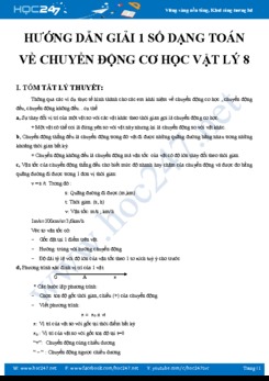 Hướng dẫn giải 1 số dạng toán về Chuyển động cơ học Vật lý 8