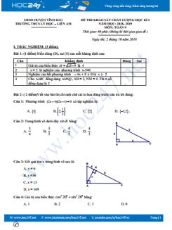 Đề thi giữa HK1 môn Toán 9 năm 2018 trường THCS Lý Học có đáp án