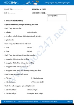 Đề kiểm tra 45p giữa HK1 môn Công Nghệ  6 có đáp án năm học 2018-2019