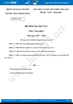 Đề kiểm tra HK1 môn Công Nghệ 6 trường THCS Thuận Hưng có đáp án