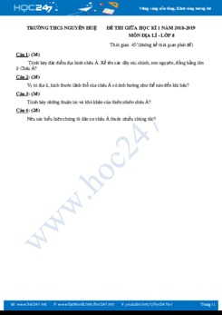 Đề thi giữa HK 1 môn Địa lí lớp 8 năm 2018 - THCS Nguyễn Huệ