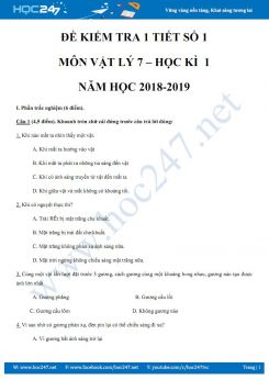 Đề kiểm tra 1 tiết số 1 môn Vật lý 7 Học kì 1 năm học 2018-2019