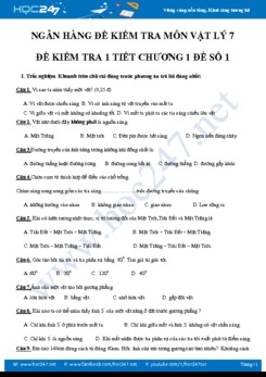 Bộ 2 Đề kiểm tra 1 tiết chương 1 môn Vật lý 7 có đáp án năm học 2018-2019