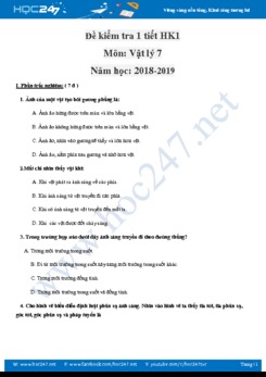 Đề kiểm tra 1 tiết HK1 môn Vật lý 7 năm học 2018-2019 có đáp án