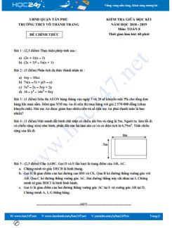Đề thi giữa HK1 môn Toán 8 năm 2018 trường THCS Võ Thành Trang