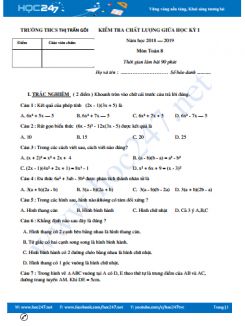 Đề thi giữa HK1 môn Toán 8 năm 2018 trường THCS Thị Trấn Gôi có đáp án