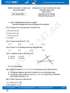 Đề thi giữa HK1 môn Toán 6 năm 2018 phòng GD&ĐT quận Hà Đông