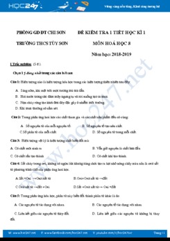 Đề kiểm tra 1 tiết HK1 môn Hóa 8 trường THCS Tùy Sơn có đáp án
