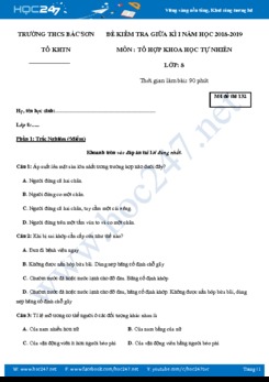 Đề kiểm tra giữa HK1 Tổ hợp Khoa học tự nhiên lớp 8 trường THCS Bắc Sơn