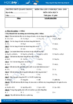 Đề kiểm tra lần 1 môn Hóa 9 năm học 2018-2019 trường THCS Quang Trung