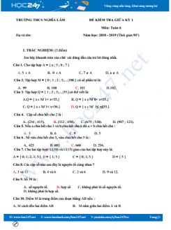 Đề thi giữa HK1 môn Toán 6 năm 2018 trường THCS Nghĩa Lâm có đáp án