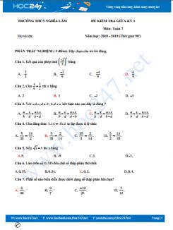 Đề thi giữa HK1 môn Toán 7 năm 2018 trường THCS Nghĩa Lâm có đáp án