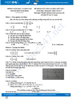 Đề thi giữa HK1 môn Toán 7 năm 2018 phòng GD&ĐT Ninh Bình có đáp án