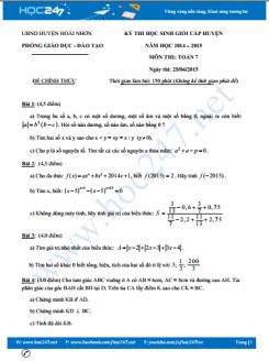 Đề thi chọn HSG môn Toán lớp 7 huyện Hoài Nhơn có đáp án