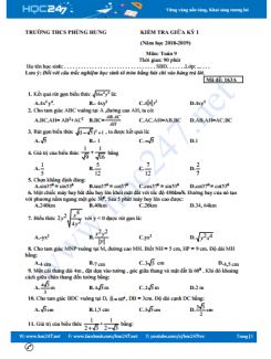 6 mã đề thi giữa HK1 môn Toán 9 năm 2018 trường THCS Phùng Hưng có đáp án