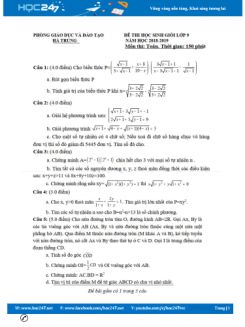 Đề thi HSG môn Toán lớp 9 năm 2018 phòng GD&ĐT Hà Trung có đáp án