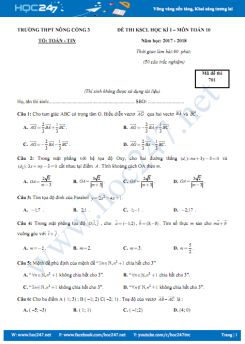 Đề kiểm tra học kì 1 môn Toán lớp 10 Trường THPT Nông Cống 3 năm học 2017 - 2018 có đáp án