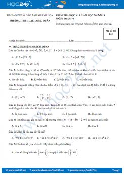 Đề kiểm tra học kì 1 môn Toán lớp 10 Trường THPT Lạc Long Quân năm 2017 - 2018 có đáp án