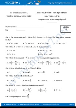 Đề thi học kì 1 môn Toán lớp 11 Trường THPT Lạc Long Quân năm học 2017 - 2018 có đáp án