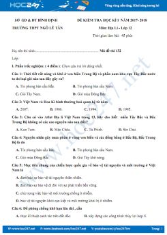 Đề kiểm tra HK 1 môn Địa lí lớp 11 năm 2017 - THPT Bất Bạt
