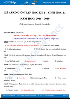Đề cương ôn tập học kì 1 môn Sinh học 11 năm học 2018-2019