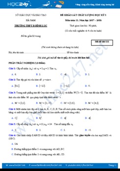 Đề thi học kì 1 môn Toán lớp 11 Trường THPT B Bình Lục năm 2017 có đáp án chi tiết