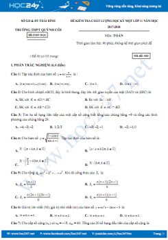 Đề thi học kì 1 môn Toán lớp 11 Trường THPT Quỳnh Côi năm 2017 có đáp án