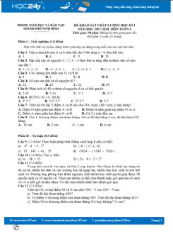 Đề thi HK1 môn Toán lớp 6 năm 2017 Phòng GD&ĐT Ninh Bình có đáp án