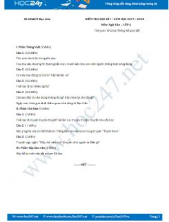 Đề thi HK 1 môn Ngữ văn lớp 6 năm 2017 Sở GD&ĐT Bạc Liêu