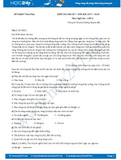 Đề thi HK 1 môn Ngữ văn lớp 6 năm 2017 Sở GD&ĐT Vĩnh Phúc