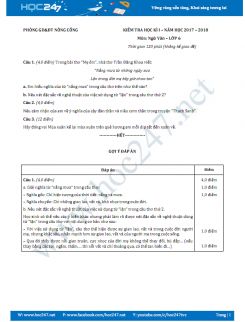 Đề thi HK 1 môn Ngữ văn lớp 6 năm 2017 Phòng GD&ĐT Huyện Nông Cống