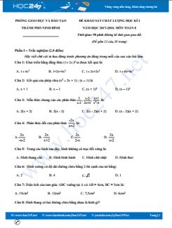 Đề thi học kì 1 môn Toán 8 năm 2017 phòng GD&ĐT Ninh Bình có đáp án