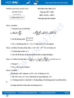 Đề thi học kì 1 môn Toán 9 năm 2017 phòng GD&ĐT Huyện Tứ Kì có đáp án