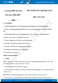 Đề cương ôn tập HK1 môn Vật lý 10 năm học 2018-2019 trường THPT Đa Phúc