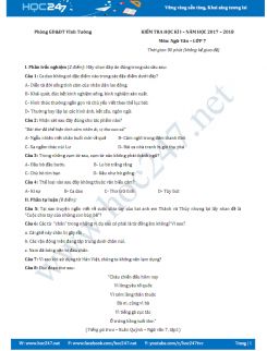 Đề thi HK 1 môn Ngữ văn lớp 7 năm 2017 Phòng GD&ĐT Vĩnh Tường