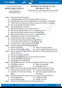 Đề kiểm tra HK 1 môn Địa lí lớp 11 năm 2017 trường THPT Lý Thái Tổ có đáp án