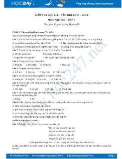Đề thi HK 1 môn Ngữ văn lớp 7 năm 2017
