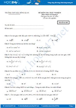 Đề kiểm tra 1 tiết Chương 2 Hình học 10 Trường THPT Bắc Đông Quan năm 2017 có đáp án