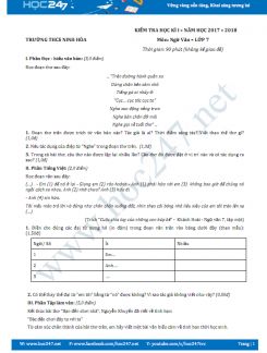 Đề thi HK 1 môn Ngữ văn lớp 7 năm 2017 Trường THCS Ninh Hòa