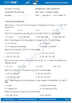 Đề kiểm tra 1 tiết chương 3 Hình học 11 Trường THPT Tôn Thất Tùng năm học 2017 - 2018 có đáp án