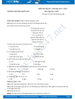 Đề thi HK 1 môn Ngữ văn lớp 7 năm 2017 Trường THCS Trần Quốc Toản