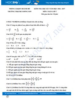 Đề thi HK1 môn Toán 7 trường TH&THCS Đông Sơn có đáp án