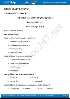 Đề thi HK1 môn Sinh học 8 năm 2018-2019 trường THCS Phố Cáo- Đồng Văn